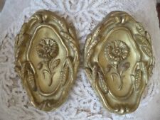 2 FABULOUS OLD Vintage French Embossed Hanging Tin Fragments ORNATE FLOWERS picture