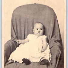 c1860s Worcester, MA Husky Cute Baby Boy Sit CdV Photo Card Claflin Antique H21 picture
