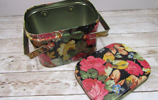 Vintage Metal Decorative Tin Collectable with Handles Floral design good shape picture