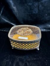Vintage Gold Ormolu Filigree Jewelry Casket Box, Beveled Glass Top picture