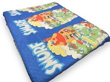 Vtg 80s Smurfs Quilted Comforter Blanket Bedspread Polyester 64x76” Homemade picture
