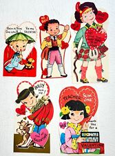 Vintage Die Cut Valentine Children in Traditional costumes Asian Latino Lot of 5 picture