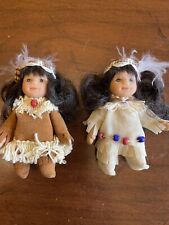 2 Tiny Native American Indian Girls, Authentically Decorated Porcelain Face Hand picture