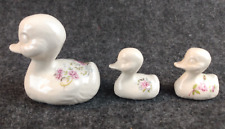 Miniature Ceramic Duck Figurines Vintage w Rose Floral Decoration Lot of 3 picture