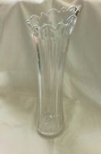 Vintage 11.5 In Clear Swung Glass Stretch Vase  Ruffled /Scalloped Top & Ribs picture