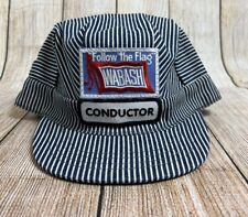 Vintage Train Conductor Wabash Railroad Follow The Flag Stripe Snapback Hat USA picture