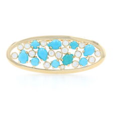 Yellow Gold Turquoise & Diamond Brooch - 18k Round .70ctw Oval Cluster Pin picture