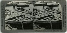 c1900's Real Photo Stereoview Keystone Wooden Barrels Loaded on Boat in Chile picture