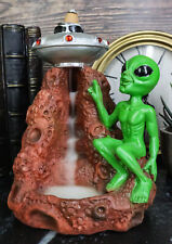 UFO Green Roswell Alien With Flying Saucer Spaceship Backflow Incense Burner picture