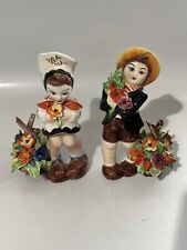 vintage Dutch flower girl and boy with baskets of flowers glazed porcelain 6.5