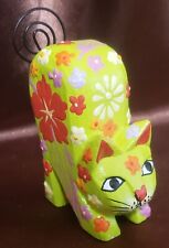MEMO HOLDER, CAT, HANDCRAFTED, PAINTED WOOD, LIME, Multi-color, 3.5
