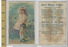 Victorian Card, 1890's, Hoyts Cologne, Lowell MA, Girl Holds Flowers, Butterfly picture