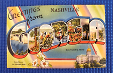 Vintage c1940 LARGE LETTER NASHVILLE GA GEORGIA Greetings Linen Postcard picture