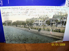 1910 Colonial Lake people walking Canoe and Benches Charleston SC S Carolina #2 picture