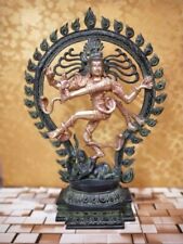 Brass Lord Shiva Dancing Natraj Statue Antique Gold Green Finish Idol 21 Inch picture