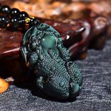 1pc Natural rainbow obsidian eye carving Pixiu pendant + Bead Chain picture