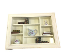 Vintage Wooden Shadow Box With Miniature Books Vases Urns 16x12x3 Light Yellow picture