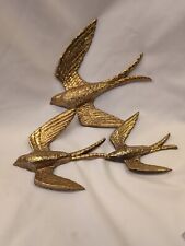 Vintage Burwood Gold Flying Swallow Birds 3 Pc. Set Wall Decor Hanging 1984  picture