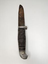 Vintage Hunting Knife With Leather Strip Handle And Metal Pommel & Cross Guard picture