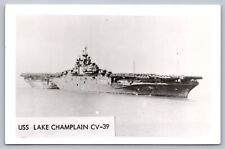 Postcard USS Lake Champlain CV-39 Navy Aircraft Carrier Naval Ship Military RPPC picture
