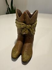 Miniature Resin Cowboy Boot Western Flower Bud Vase Yellow Bandana Collectible picture
