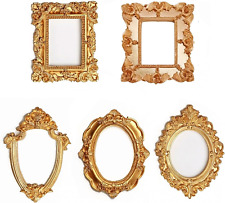 5 Pcs Mini Gold Frames - Small Gold Vintage Flower Oval Rectangle Baroque Frames picture