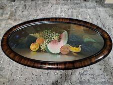 Vtg Antique Tigerwood Oval Picture Frame, Fruit Convex Bubble Glass 48