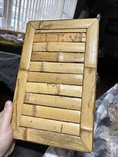 Vintage Bamboo Wooden Storage Box 8.5”x13” with Hinged Lid and Front Clasp NICE picture