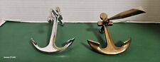 Two Vintage Metal Ship Anchors (1) Chrome (1) Brass Pen Holder Anchors. Great... picture