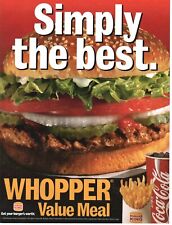 1996 BURGER KING WHOPPER VALUE MEAL Fast Food PRINT AD ART - SIMPLY THE BEST picture