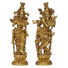 Radha Krishna Brass Idol Statue Divine Love Couple Religious Figurines 14 Inch picture