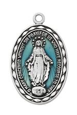 Sterling Silver Miraculous Medal with Blue Epoxy Features 18in Long Chain picture