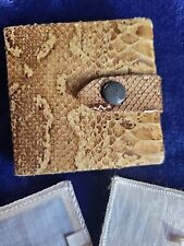 VINTAGE 50s 60s Genuine Snake Skin Leather Compact W Mirror Puff picture