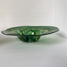 Pyromania Studio Art Glass Bowl Dish 2008 Green White Glitter 10.5”x2.5” OR.RARE picture