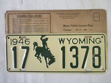 1946 Wyoming COWBOY   License Plate Tag with wrapper picture