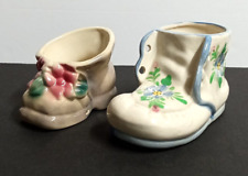 Pair of Ceramic Shoe Baby Shower Planters Decor Vtg Figurines 4