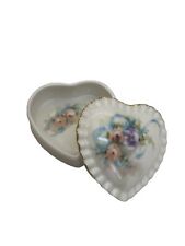 Dakin Terragrafics Porcelain 1989 Vintage Heart Trinket Box Flowers Scalloped picture