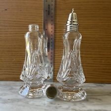 Vintage Clear Glass Pedestal Salt and Pepper Shaker Silver Tone Lids picture