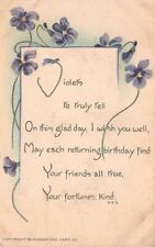 Sandford Card Arts Crafts Quotation Postcard Violets Flower 1913 Antique Vintage picture