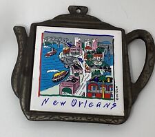 Iron Tea Pot Tile Trivet New Orleans. Retro B1 picture