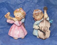 2 Vintage LEFTON JAPAN 149 ceramic figurines GIRL ANGEL Flute Cello Bird CHIP picture