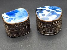 2 Vintage Chineese Blue and White Porcelain Trinket Boxes picture