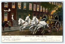 1906 Going To The Fire New York NY, Horses Pulling Fire Engine Antique Postcard picture