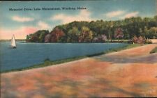 1940s Linen Postcard Winthrop ME Maine Lake Maranacook Memorial Drive picture