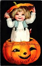 Vintage Clapsaddle Adorable Little Boy, Pumpkin, JOL Antique Halloween Postcard picture