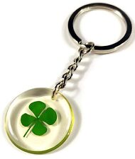 27mm Real Four Leaf Clover Shamrock in Keychain Lucky Leaf Inside Clear Lucite picture
