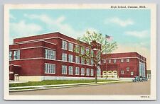 High School Owosso Michigan Linen Postcard No 4833 picture