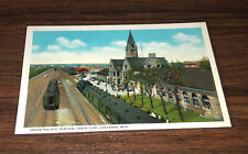 Cheyenne Wyoming Vintage Postcard Union Pacific Station Track Side 1930's Linen picture