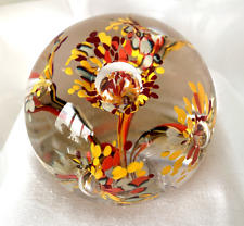 Blown Glass Paperweight Jane Bruce Signed May 2011 5/11 Art Flower Yellow Red picture