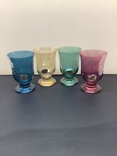 Vtg Set Of 4 Etched Jewel Tone Italy Cristalleria Fratelli Fumo Goblets NWT picture
